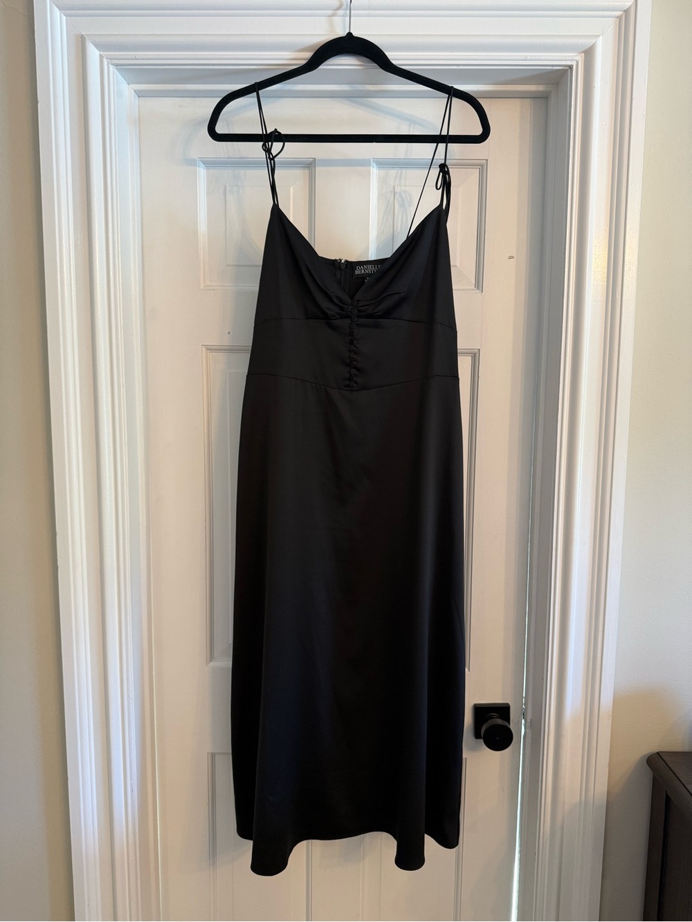 DANIELLE BERNSTEIN Black Satin Slip Dress with Zipper Back